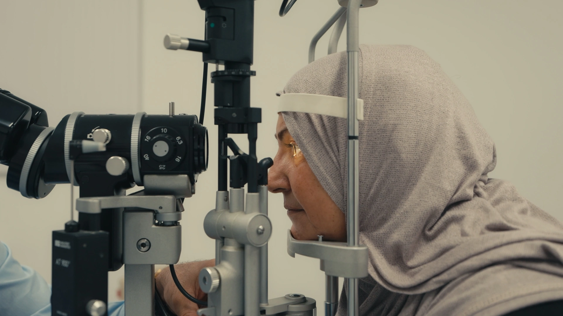 Patient being examined at the slit lamp